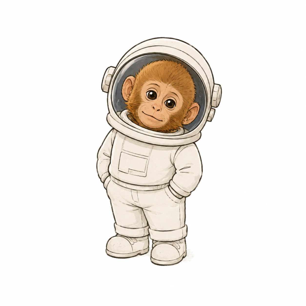 Hand-drawn astronaut monkey character
